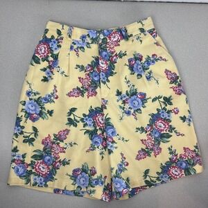 Vintage Willowbend Shorts Womens 14 Yellow Floral High Rise‎ Cotton Made USA 90s